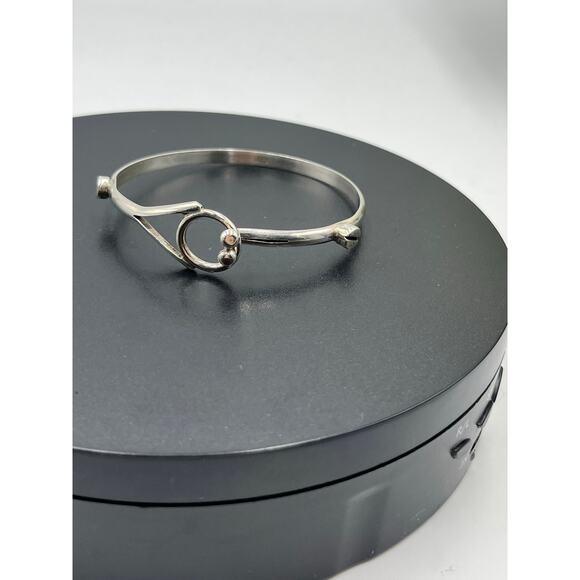 T0-64 Mexico Sterling Silver Hook Loop Clasp River Accent Bangle Bracelet - Picture 7 of 12